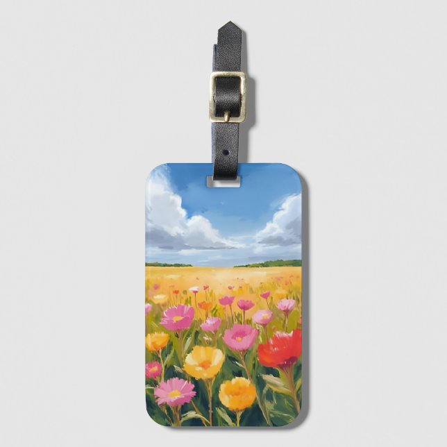 Etiqueta De Bagagem Flower Field Landscape Painting (Frente Vertical)