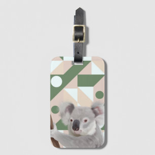 Etiqueta De Bagagem Fluffy Koala Green Fundo Geométrico