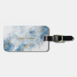 Etiqueta De Bagagem Fluxo Abstrato Elegante Brilho Azul Dourado
