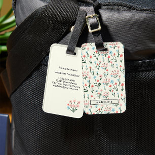 Etiqueta De Bagagem Fofa Simples Floral Botânica Rosa Azul Flor