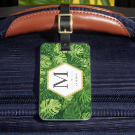 Etiqueta De Bagagem Folha de Palmeira Monstera Tropicalidade Hexágono