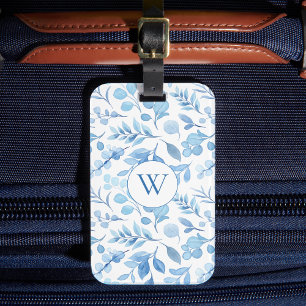 Etiqueta De Bagagem Folhagem Country Azul e Branco