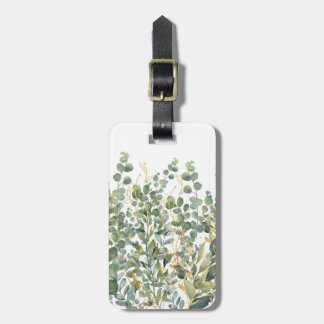 Etiqueta De Bagagem Folhas De Eucalipto Botânico Douradas E Verdes