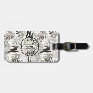 Etiqueta De Bagagem Folhas de palma, tropicais, botânicas, folhas, sel