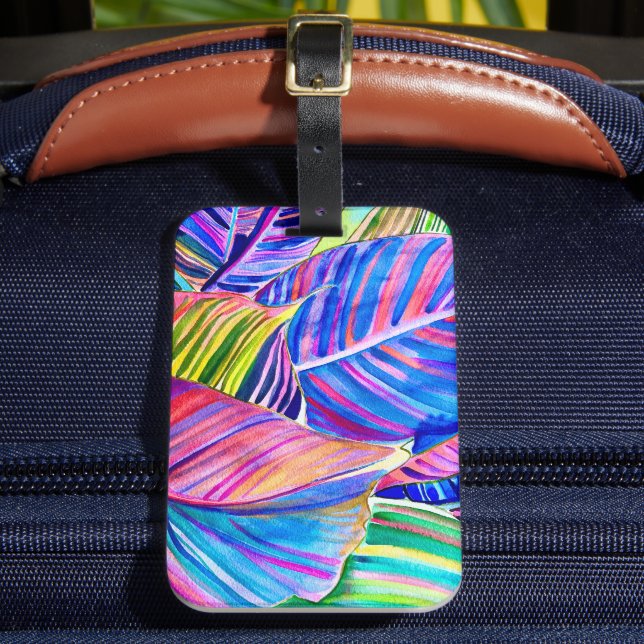 Etiqueta De Bagagem Folhas tropicais da arte aquosa canna (Frente Insitu 2)