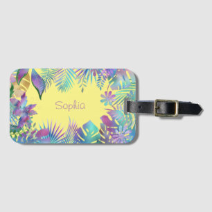 Etiqueta De Bagagem Folhas Tropicais Iridescentes DIY Nome Roxo, Amare
