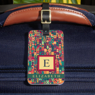 Etiqueta De Bagagem Formas Verdes Amarelas Vermelhas Personalizáveis G