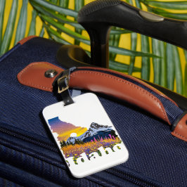 Etiqueta De Bagagem Formato de Idaho com montanha e flores silvestres