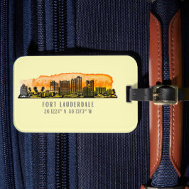 Etiqueta De Bagagem Fort Lauderdale Skyline & Coordenadas