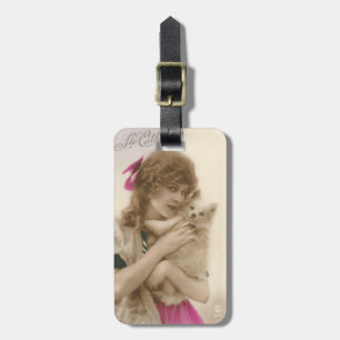 Etiqueta De Bagagem Foto antiga vitoriana e cão