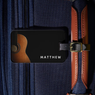 Etiqueta De Bagagem Foto Branca e Preta do Músico de Violão Moderno