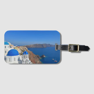 Etiqueta De Bagagem Foto da Igreja Grécia Azul Domingos Santorini