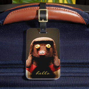 Etiqueta De Bagagem Foto de Rosto de Boneca Kachina Olá Script Negrito