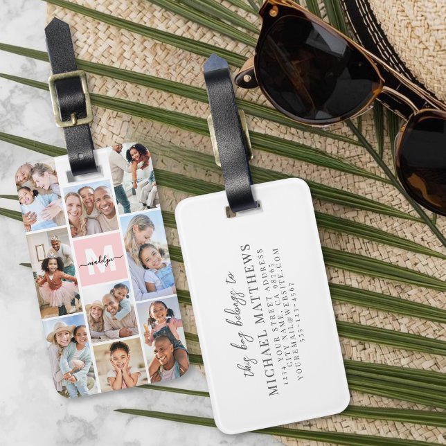 Etiqueta De Bagagem Foto Monograma Rosa (Photo Pink Monogram Luggage Tag)