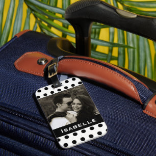 Etiqueta De Bagagem Foto personalizada de Bolinhas branca e preta