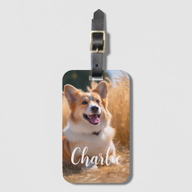 Etiqueta De Bagagem Foto Pet Personalizada com Nome (Frente Vertical)