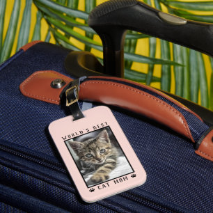 Etiqueta De Bagagem Foto Rosa de Pegadas de Pata de Melhor Mãe de Gato