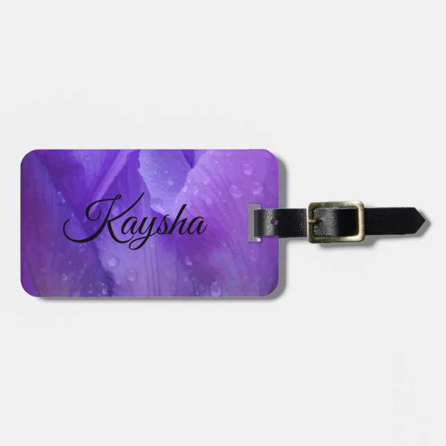 Etiqueta De Bagagem Fotografia roxa elegante da tulipa da aguarela (Frente Horizontal)