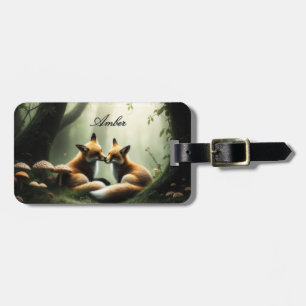 Etiqueta De Bagagem Fox Cuddle in Misty Forest Personalizado