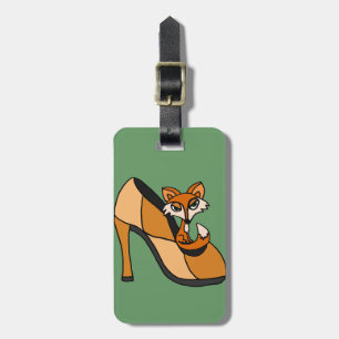 Etiqueta De Bagagem Fox vermelho na arte dos calçados do salto alto