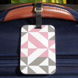 Etiqueta De Bagagem Framboesa rosa e ZigZag geométrica prateada