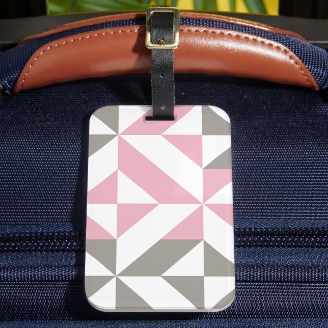 Etiqueta De Bagagem Framboesa rosa e ZigZag geométrica prateada (Frente Insitu 2)