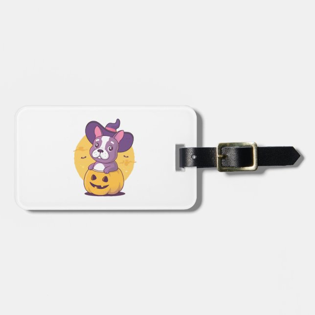 Etiqueta De Bagagem Frenchie Halloween (Frente Horizontal)