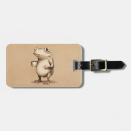 Etiqueta De Bagagem Frog with Coffee – Whimsical Vintage Animal