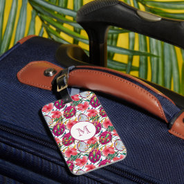 Etiqueta De Bagagem Fruta Dragão Floral Tropical Moderno Palma Verde