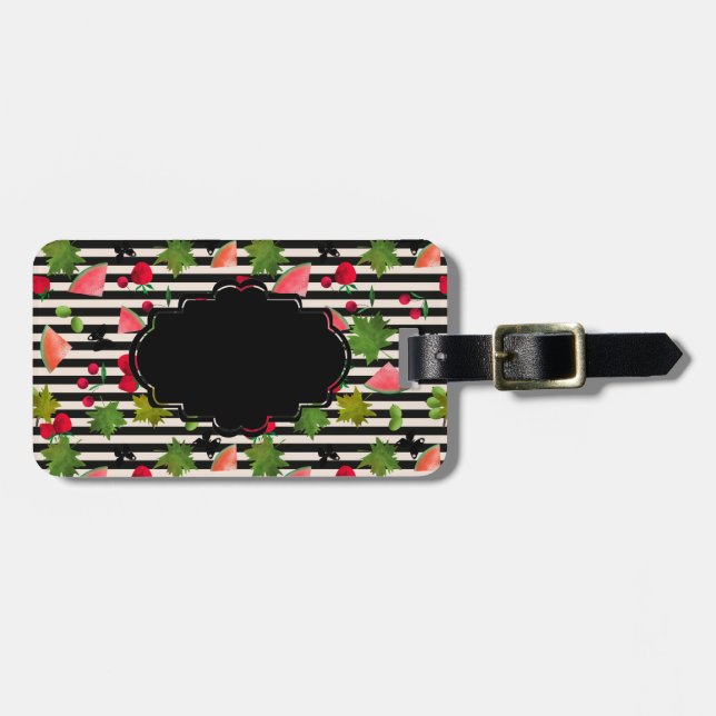 Etiqueta De Bagagem Frutas frescas sem costura Berries Aquarela Cartog (Frente Horizontal)