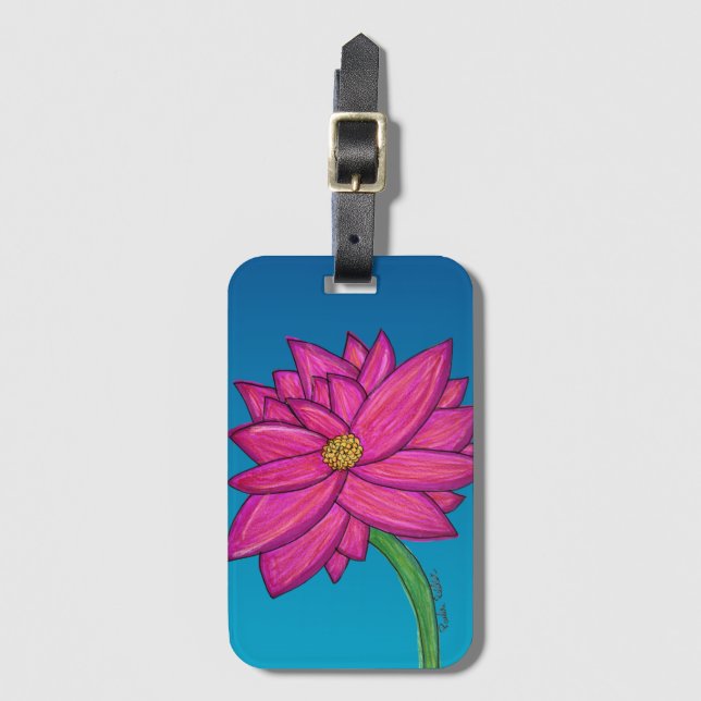Etiqueta De Bagagem Fuchsia Pink Flower with blue background Tote (Frente Vertical)
