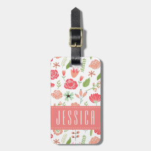 Etiqueta De Bagagem Fundo Branco das Flores de Pastel Cortadas