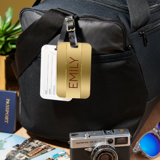 Etiqueta De Bagagem Fundo Dourado Metálico de Imagem (Frente e Verso)