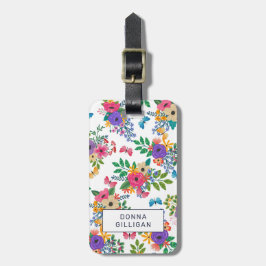 Etiqueta De Bagagem Fundo floral vibrante do branco do teste padrão