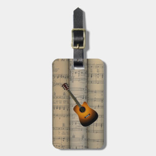 Etiqueta De Bagagem Fundo rolado ~ da partitura da guitarra acústica