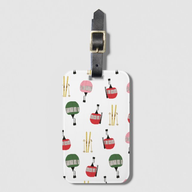 Etiqueta De Bagagem Funny Retro Ski Lift Gondola Winter Skiiers (Frente Vertical)