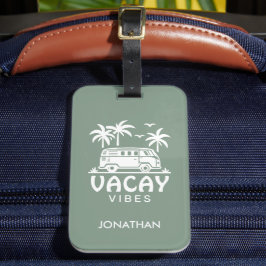 Etiqueta De Bagagem Furgão de Férias de Verão Verde Sálvia Viagem