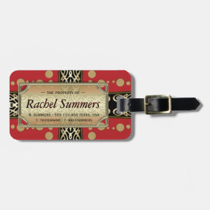 Etiqueta De Bagagem Fusão Medieval Oriental Personalizada Dourado Verm