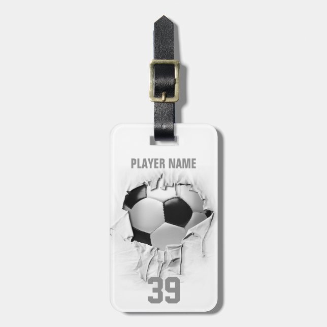 Etiqueta De Bagagem Futebol rasgado (branco personalizado) (Frente Vertical)