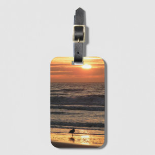 Etiqueta De Bagagem Gaivotas pelo mar ao pôr do sol