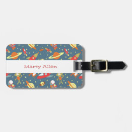 Etiqueta De Bagagem Galáxias Retro Foguetes e Astronautas do Espaço Ex