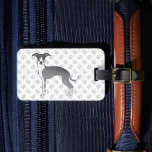 Etiqueta De Bagagem Galgo Italiano Azul e Branco com Texto Personaliza