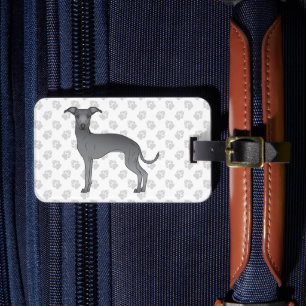 Etiqueta De Bagagem Galgo Italiano Azul Fofo Com Texto Personalizado