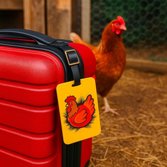 Etiqueta De Bagagem Galinha no Ninho Fazenda Brilhante Frango (Criador carregado)