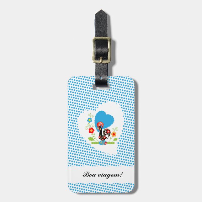 Etiqueta De Bagagem Galo Português com bolinhas azuis (Frente Vertical)