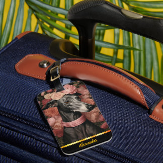 Etiqueta De Bagagem Galo verde rodeado por rosas florescentes