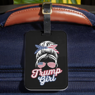 Etiqueta De Bagagem Garota Trump Cabelo Desgrenhado Vintage Bandeira A