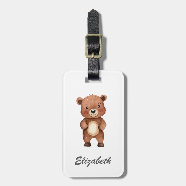 Etiqueta De Bagagem Garoto Personalizado do Urso Bonito (Frente Vertical)