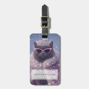 Etiqueta De Bagagem Gata Rainha Glamurosa Retrato de Fantasia Brilhant