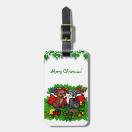 Etiqueta De Bagagem Gatinho e puppy, XMas feliz